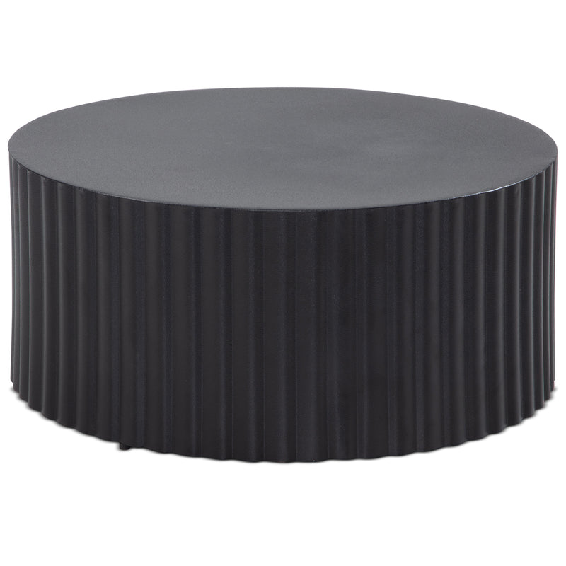 Couchtisch Metall Schwarz Rund Wellenmuster Eisen Lamellenoptik 67x67x31cm