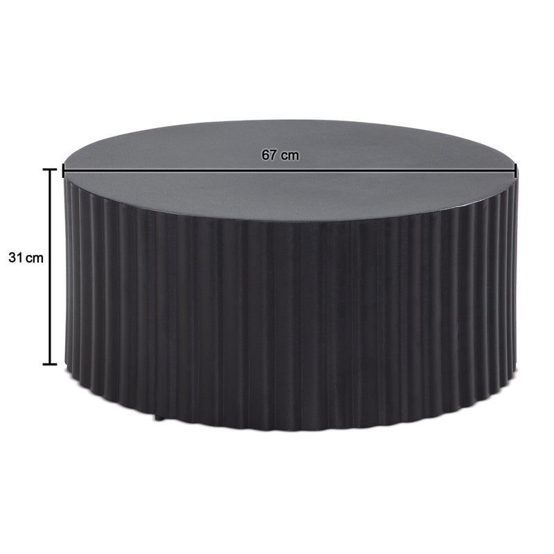 Couchtisch Metall Schwarz Rund Wellenmuster Eisen Lamellenoptik 67x67x31cm