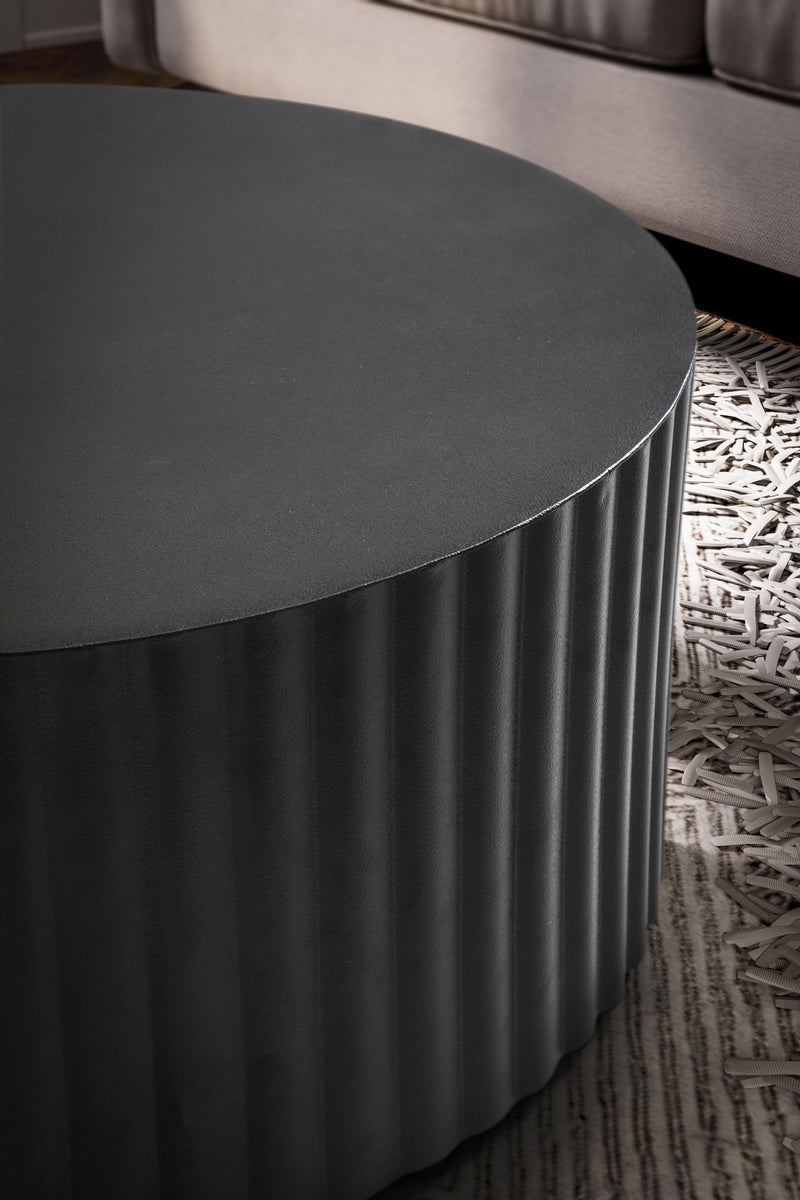 Couchtisch Metall Schwarz Rund Wellenmuster Eisen Lamellenoptik 67x67x31cm