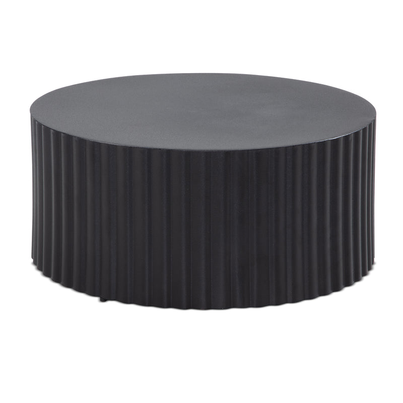 Couchtisch Metall Schwarz Rund Wellenmuster Eisen Lamellenoptik 67x67x31cm