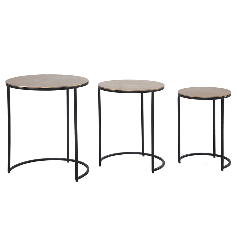 Beistelltisch 3er Set Aluminium Gold Schwarz Rund Modern Wohnzimmer