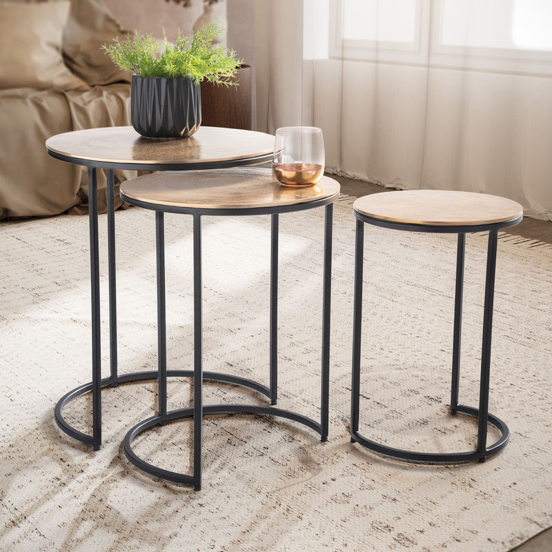 Beistelltisch 3er Set Aluminium Gold Schwarz Rund Modern Wohnzimmer