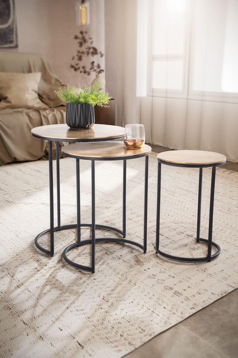 Beistelltisch 3er Set Aluminium Gold Schwarz Rund Modern Wohnzimmer