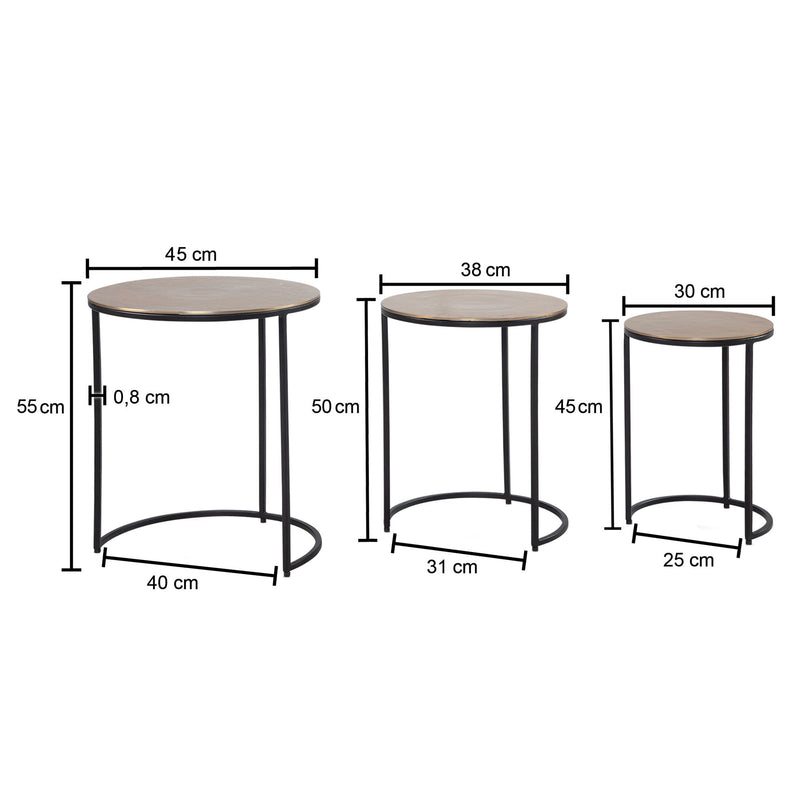 Beistelltisch 3er Set Aluminium Gold Schwarz Rund Modern Wohnzimmer