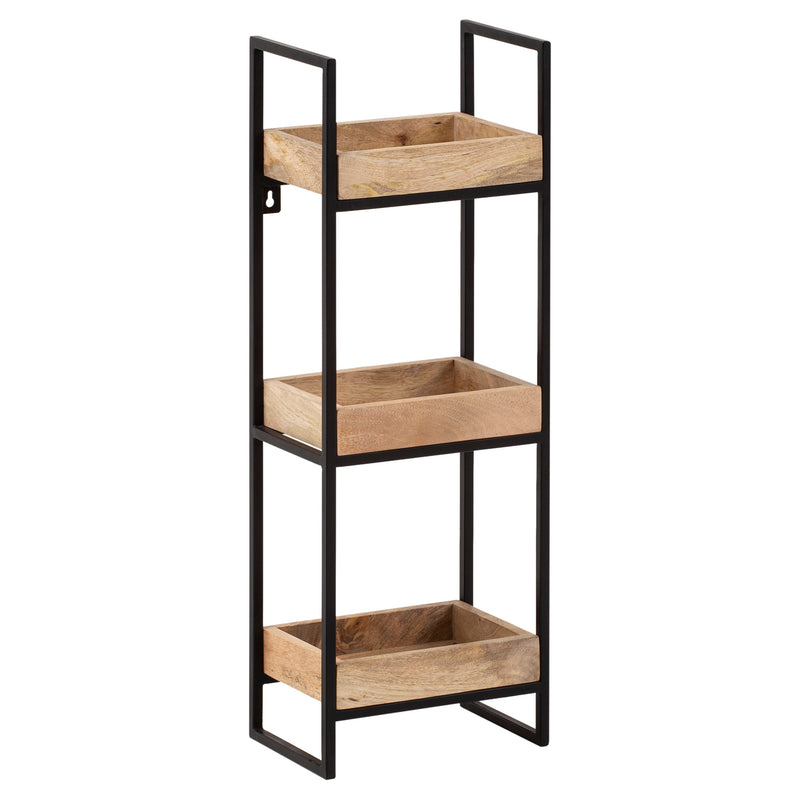 Wandregal 27x77x18cm Mango Massivholz Metall Industrial 3 Ablagen