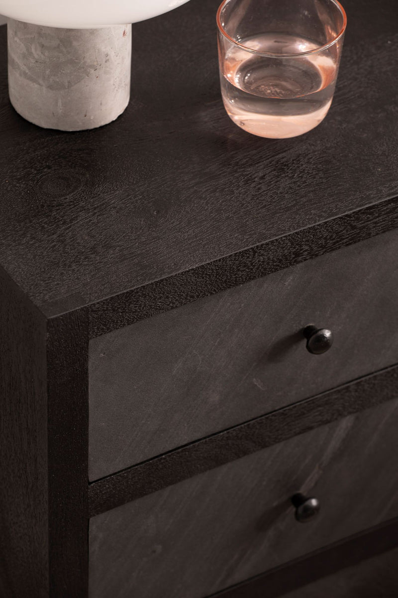 Nachttisch Mango Massivholz Steinoptik 3 Schubladen Schwarz Metallgestell