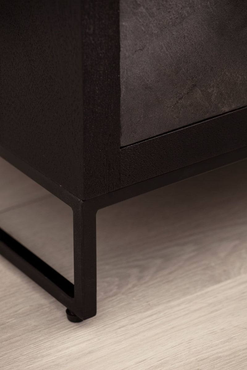Nachttisch Mango Massivholz Steinoptik 3 Schubladen Schwarz Metallgestell