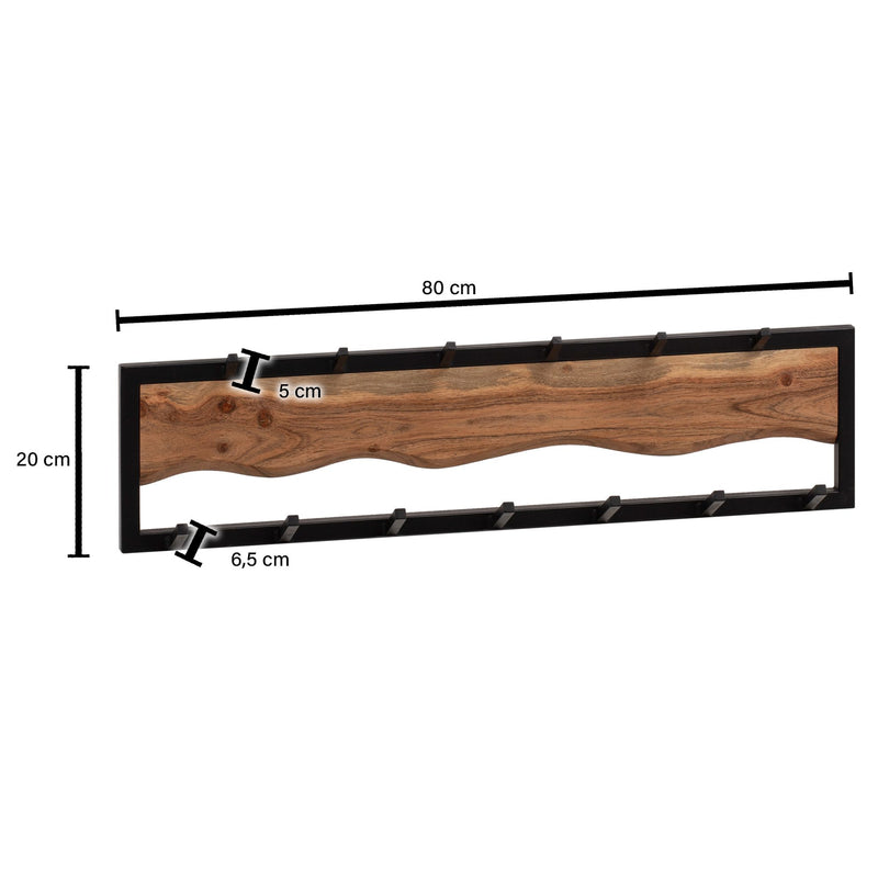 Wandgarderobe Akazie Massivholz Metall Hakenleiste 80x20x8cm Wellenmuster