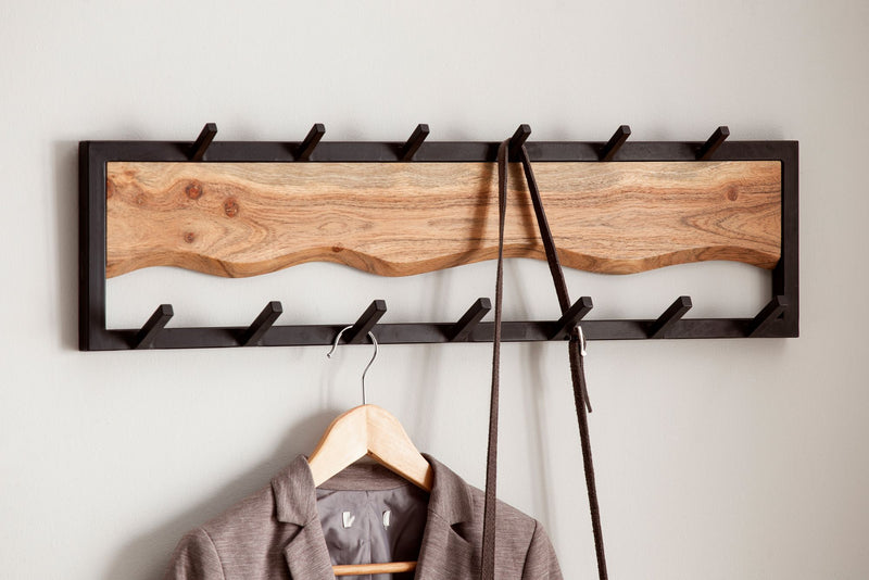 Wandgarderobe Akazie Massivholz Metall Hakenleiste 80x20x8cm Wellenmuster