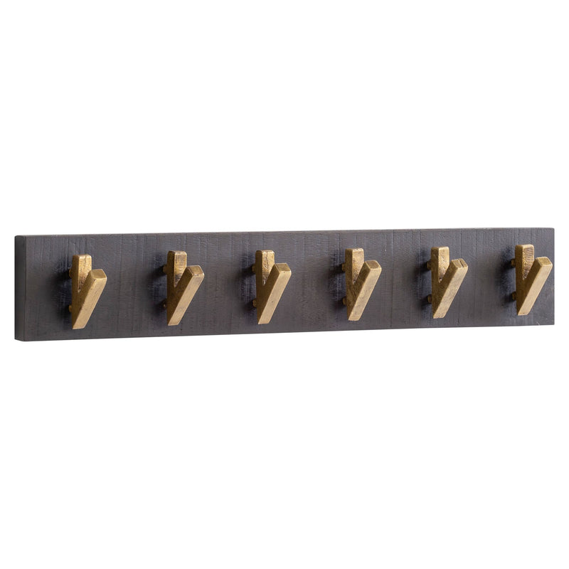 Wandgarderobe Mango Massivholz Metall 60x10x8cm Schwarz Gold Hakenleiste
