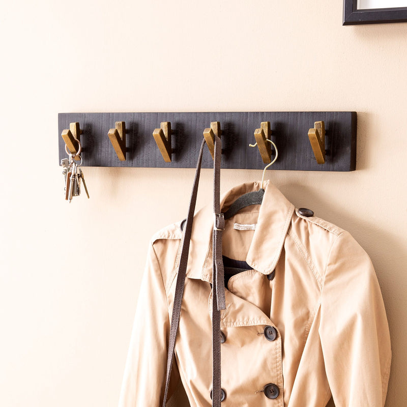 Wandgarderobe Mango Massivholz Metall 60x10x8cm Schwarz Gold Hakenleiste