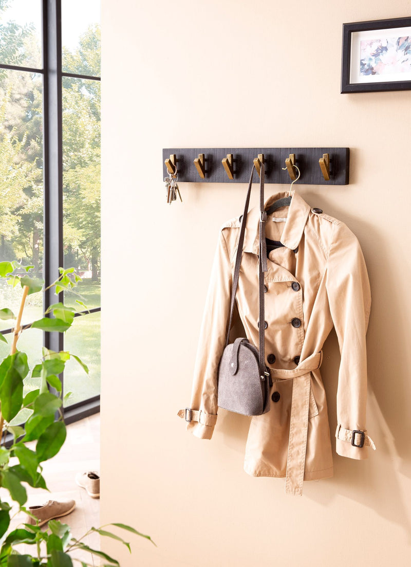 Wandgarderobe Mango Massivholz Metall 60x10x8cm Schwarz Gold Hakenleiste