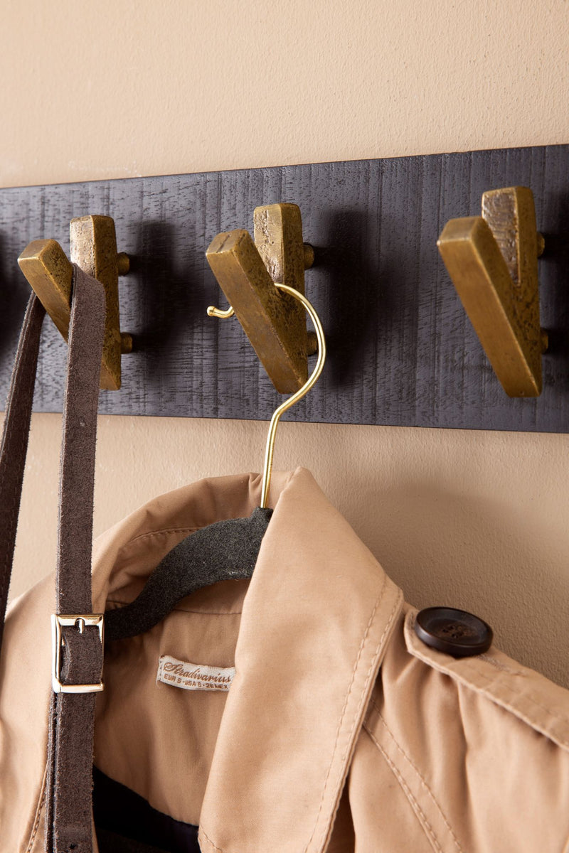 Wandgarderobe Mango Massivholz Metall 60x10x8cm Schwarz Gold Hakenleiste