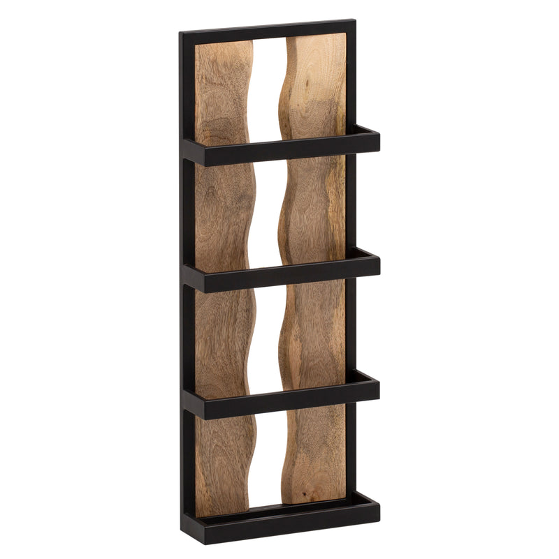 Wandregal 30x80x10cm Mango Massivholz Metall Industrial 4 Ablagen