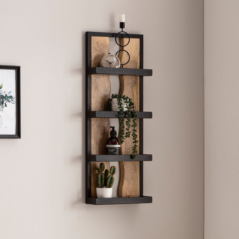 Wandregal 30x80x10cm Mango Massivholz Metall Industrial 4 Ablagen