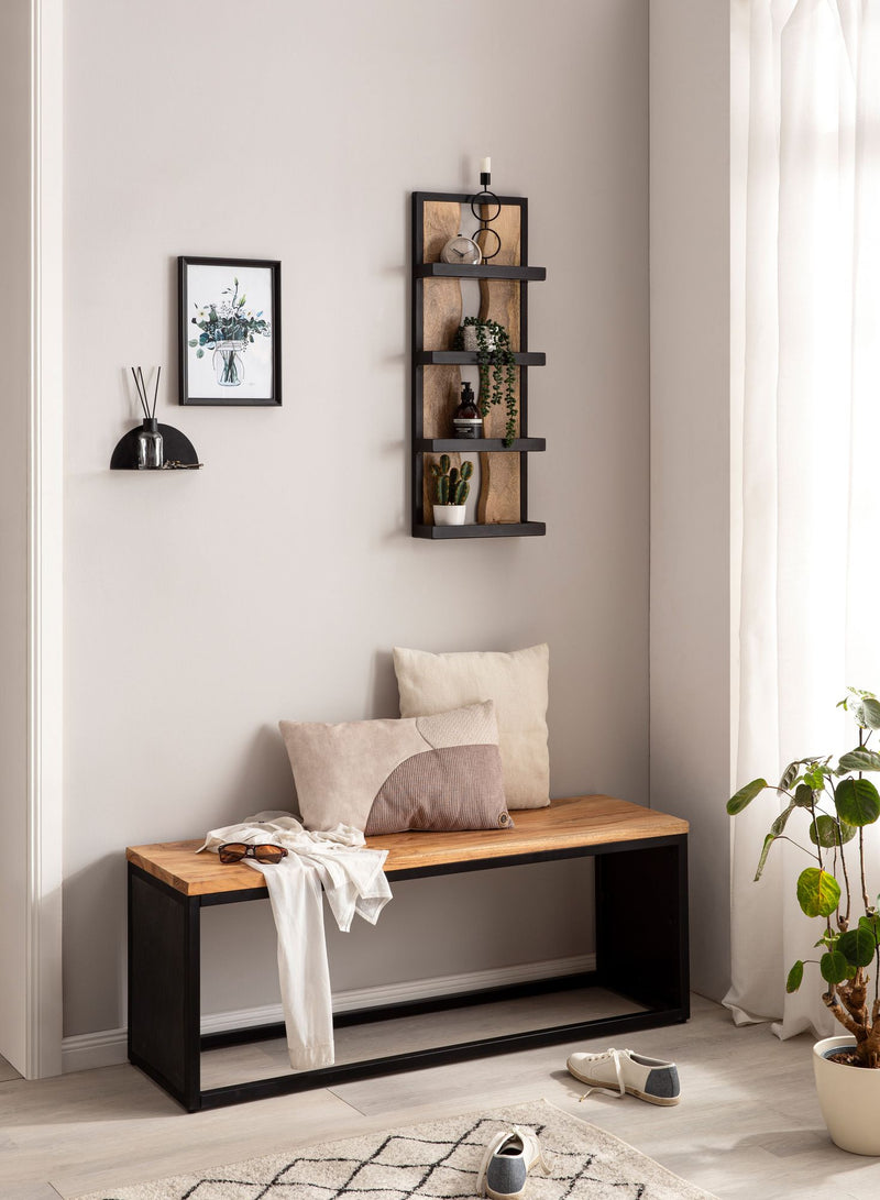 Wandregal 30x80x10cm Mango Massivholz Metall Industrial 4 Ablagen
