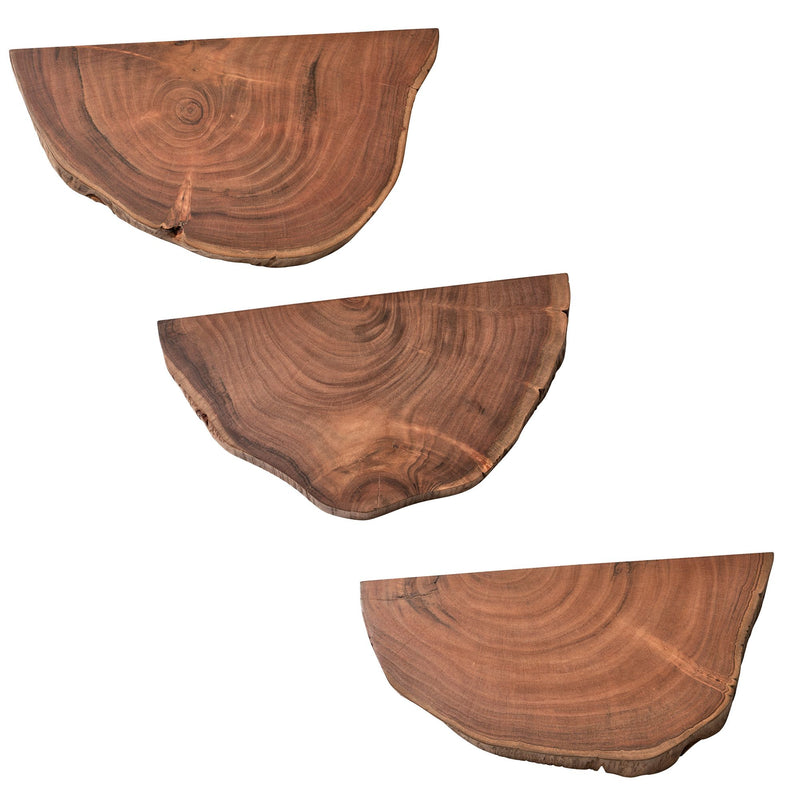 Wandregal 3er Set Akazie Vollholz Baumkante Natur Modern