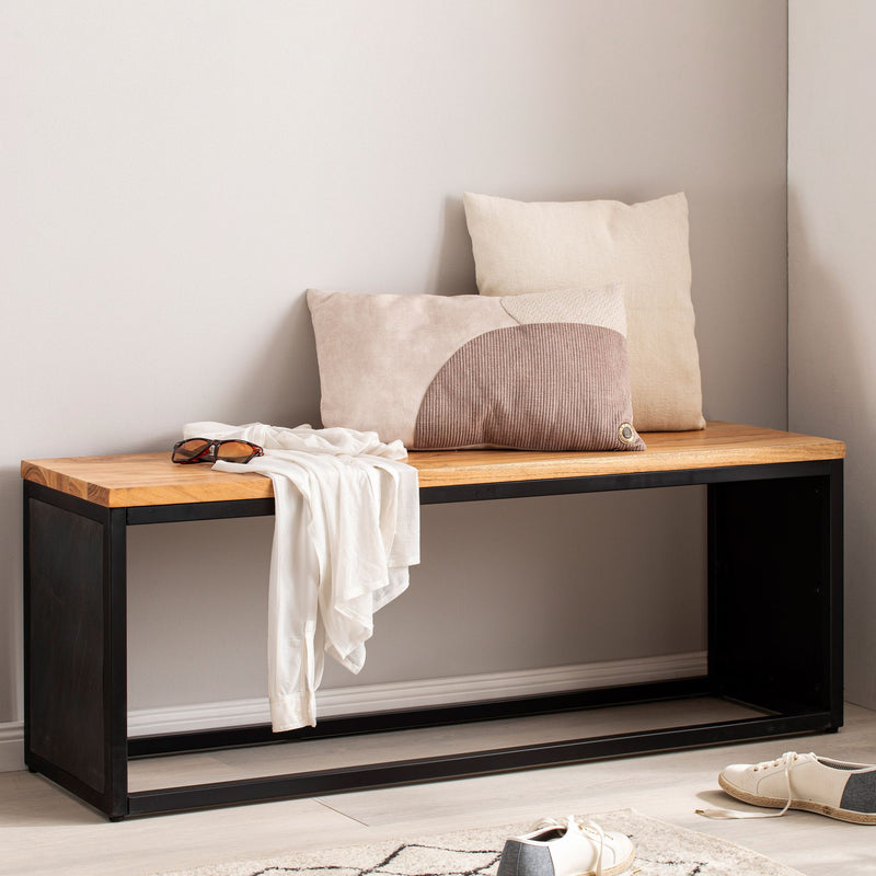 Sitzbank Akazie Massivholz 120x45x35cm Metallgestell Steinoptik