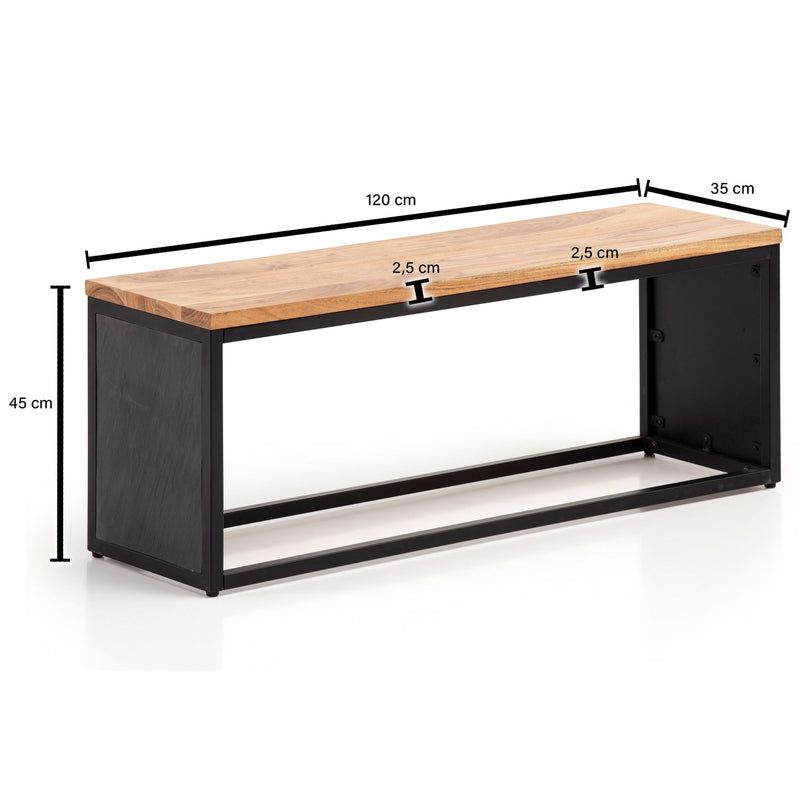 Sitzbank Akazie Massivholz 120x45x35cm Metallgestell Steinoptik