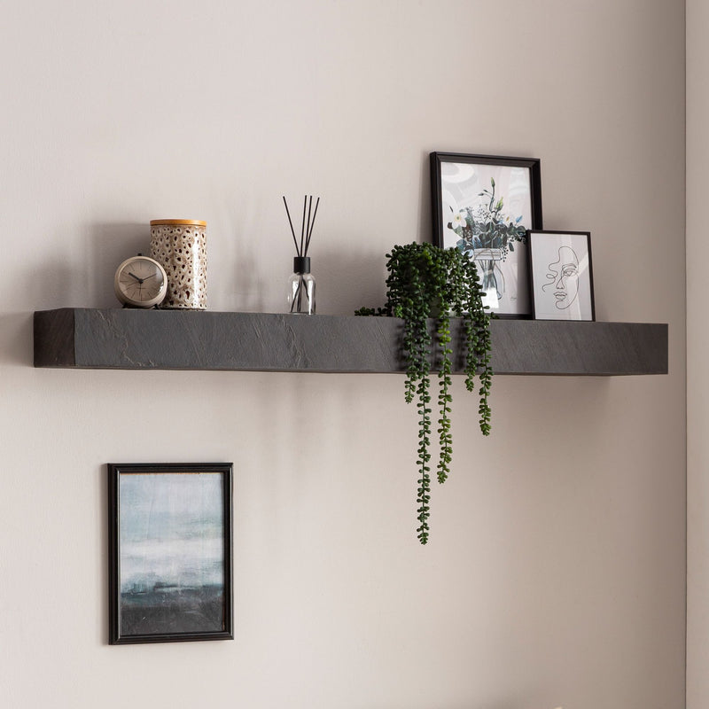 Wandregal 120x10x20cm Mango Massivholz Steinoptik Anthrazit Modern