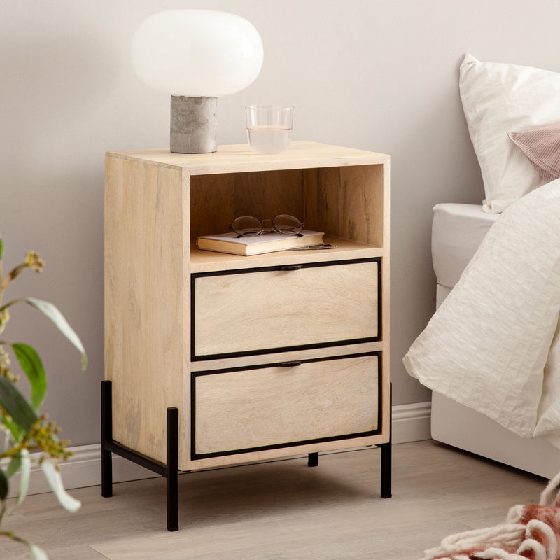 Nachttisch Mango Massivholz Metall 2 Schubladen Braun 43x60x30cm