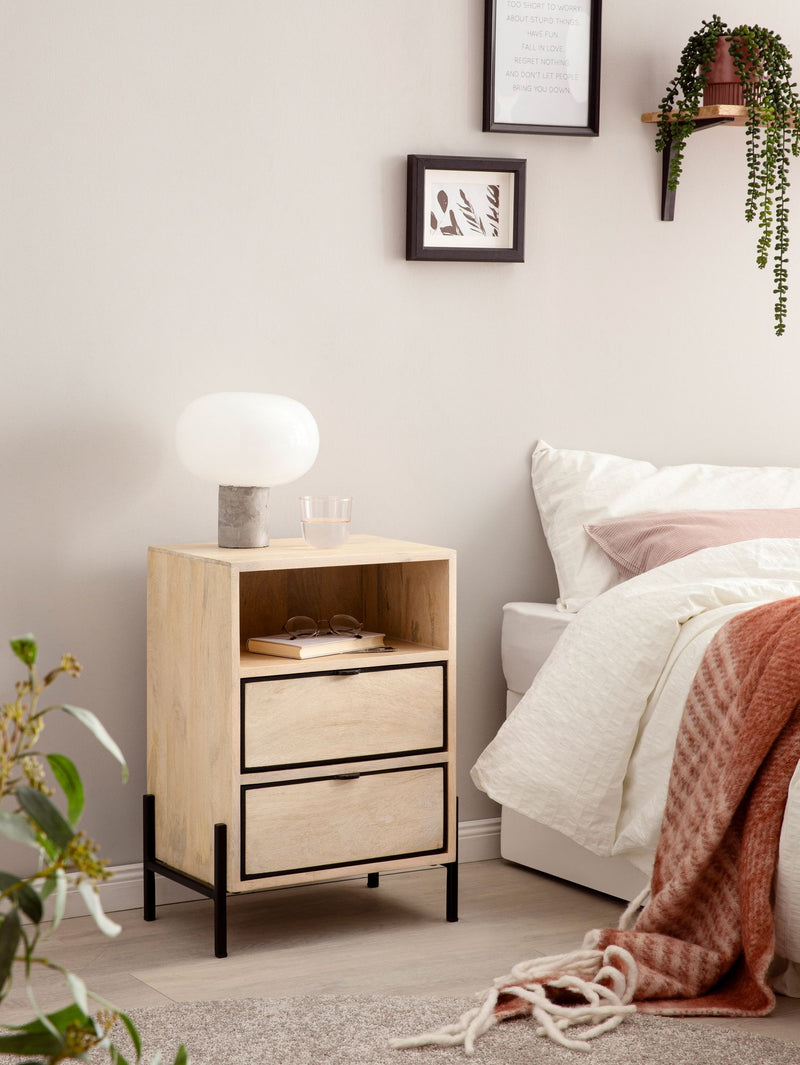 Nachttisch Mango Massivholz Metall 2 Schubladen Braun 43x60x30cm