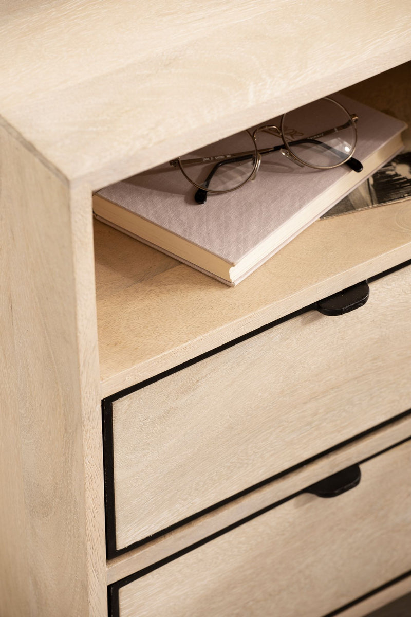 Nachttisch Mango Massivholz Metall 2 Schubladen Braun 43x60x30cm