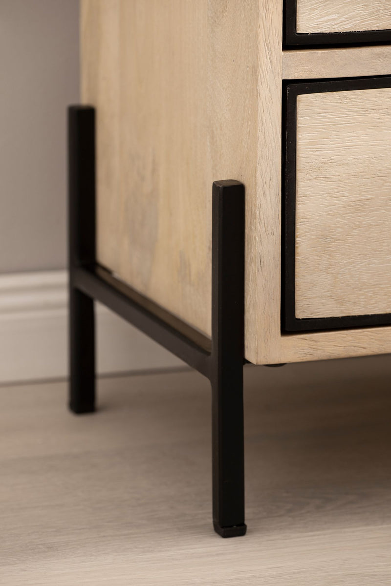 Nachttisch Mango Massivholz Metall 2 Schubladen Braun 43x60x30cm
