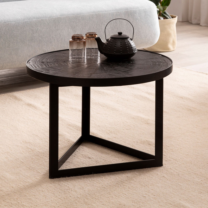 Couchtisch Mango Massivholz Rund 58x58x40cm Metall Schwarz Industrial