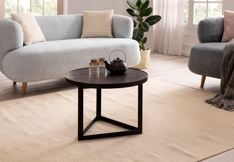 Couchtisch Mango Massivholz Rund 58x58x40cm Metall Schwarz Industrial