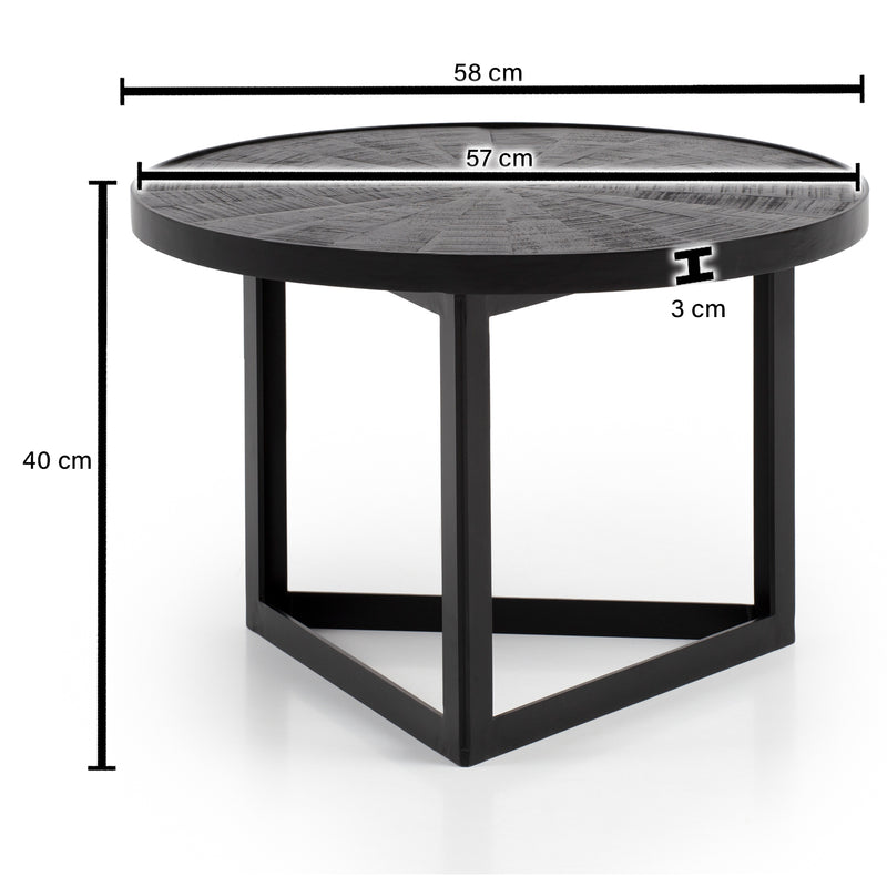 Couchtisch Mango Massivholz Rund 58x58x40cm Metall Schwarz Industrial