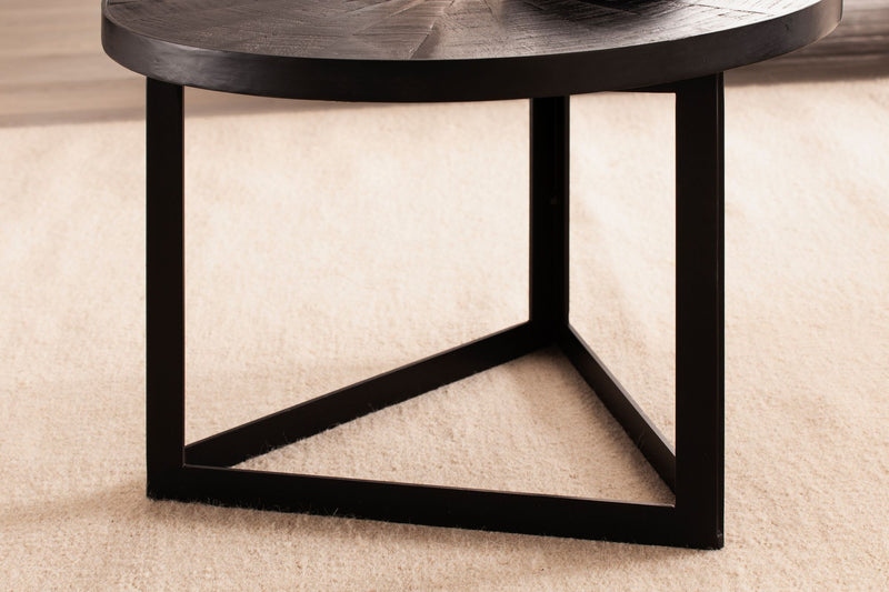 Couchtisch Mango Massivholz Rund 58x58x40cm Metall Schwarz Industrial