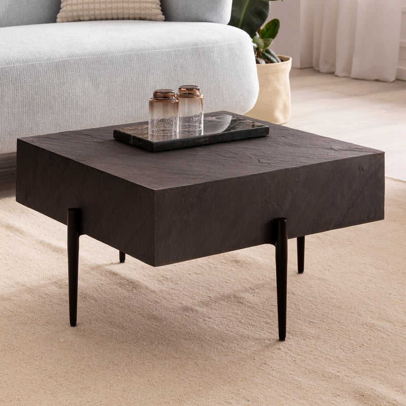 Couchtisch 64x64x35cm Steinoptik Metall Anthrazit Quadratisch Modern