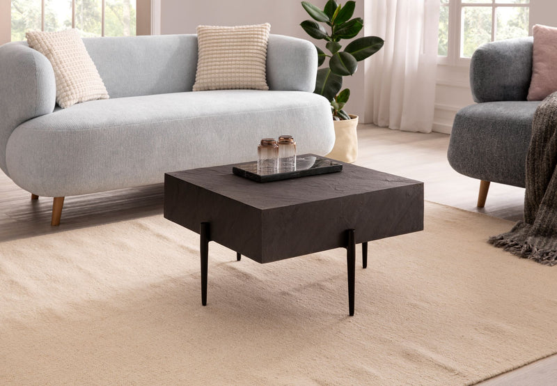 Couchtisch 64x64x35cm Steinoptik Metall Anthrazit Quadratisch Modern