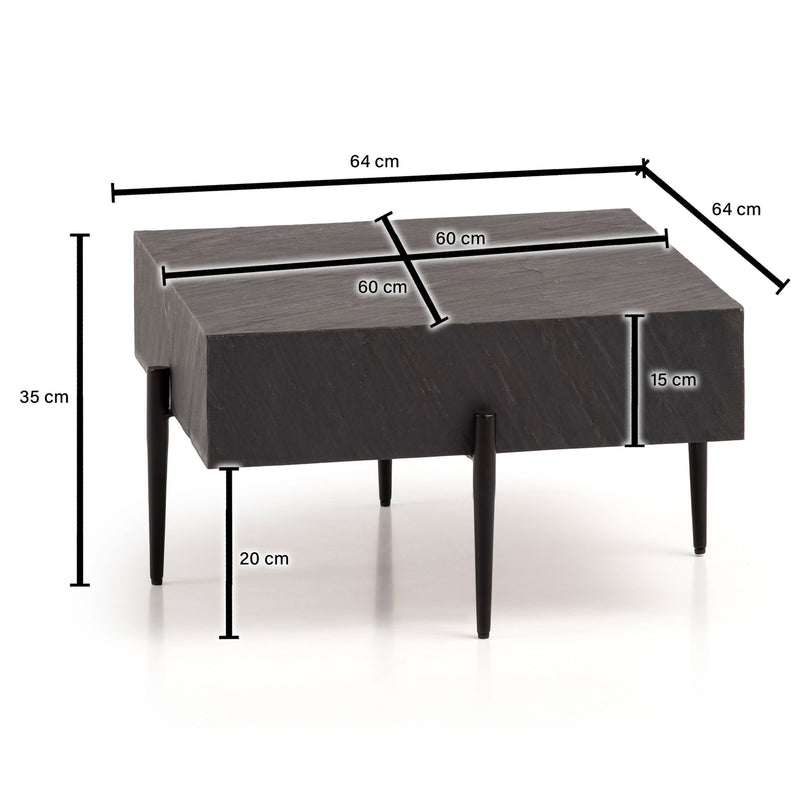 Couchtisch 64x64x35cm Steinoptik Metall Anthrazit Quadratisch Modern