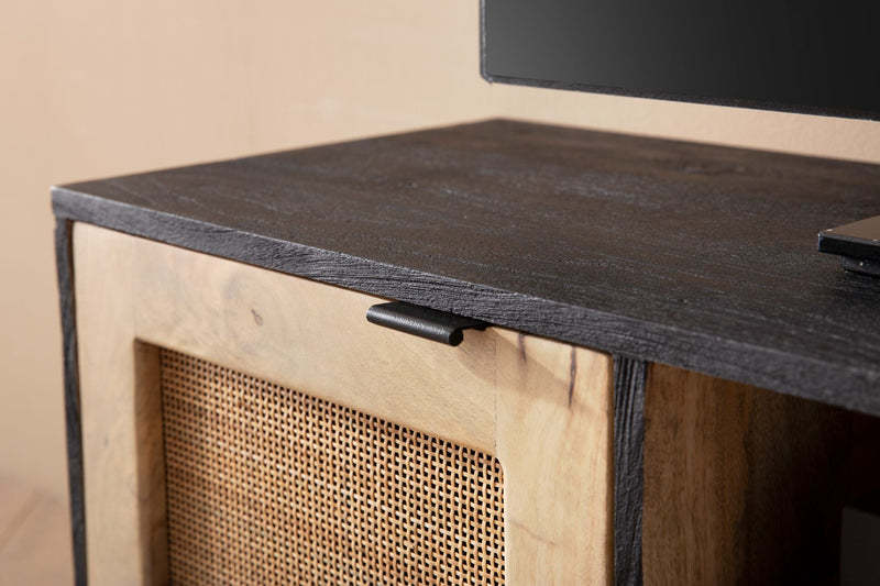 Lowboard Mango Massivholz Rattan 120x44x35cm TV-Kommode Modern
