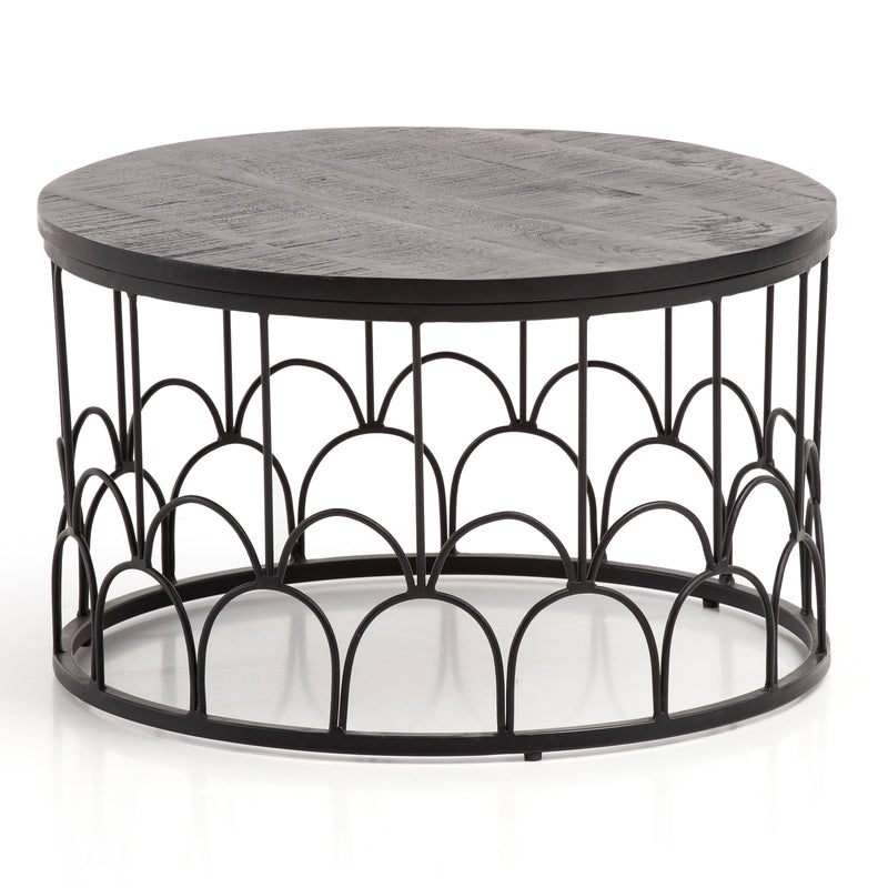 Couchtisch 60x60x36cm Mango Massivholz Metall Schwarz Industrial Rund