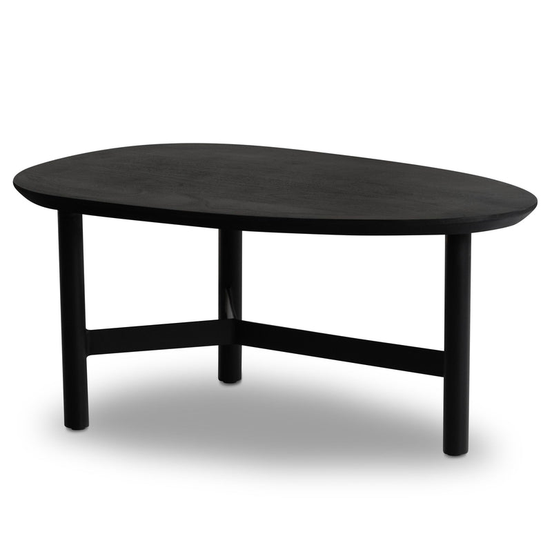 Couchtisch Mango Massivholz Metall Schwarz Nierenform Modern 86x50x37cm