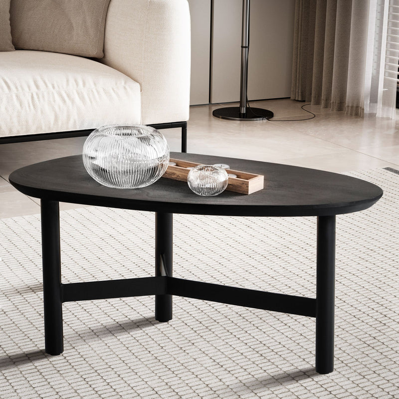 Couchtisch Mango Massivholz Metall Schwarz Nierenform Modern 86x50x37cm