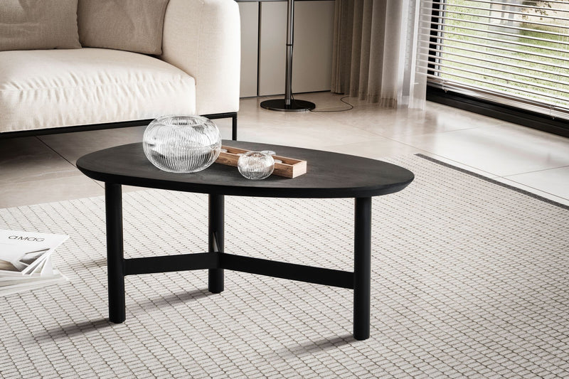Couchtisch Mango Massivholz Metall Schwarz Nierenform Modern 86x50x37cm