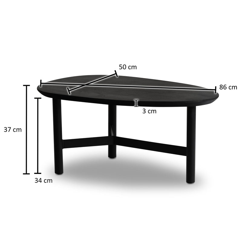 Couchtisch Mango Massivholz Metall Schwarz Nierenform Modern 86x50x37cm