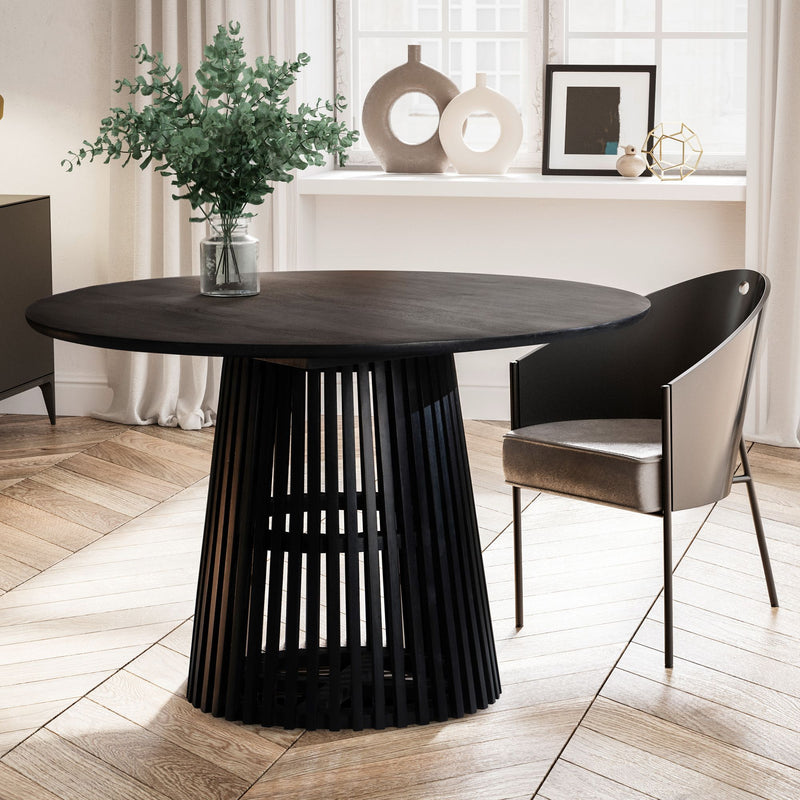 Esstisch Mango Massivholz 120x120cm Rund Schwarz Gittergestell Modern