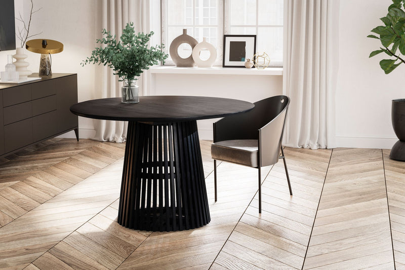 Esstisch Mango Massivholz 120x120cm Rund Schwarz Gittergestell Modern