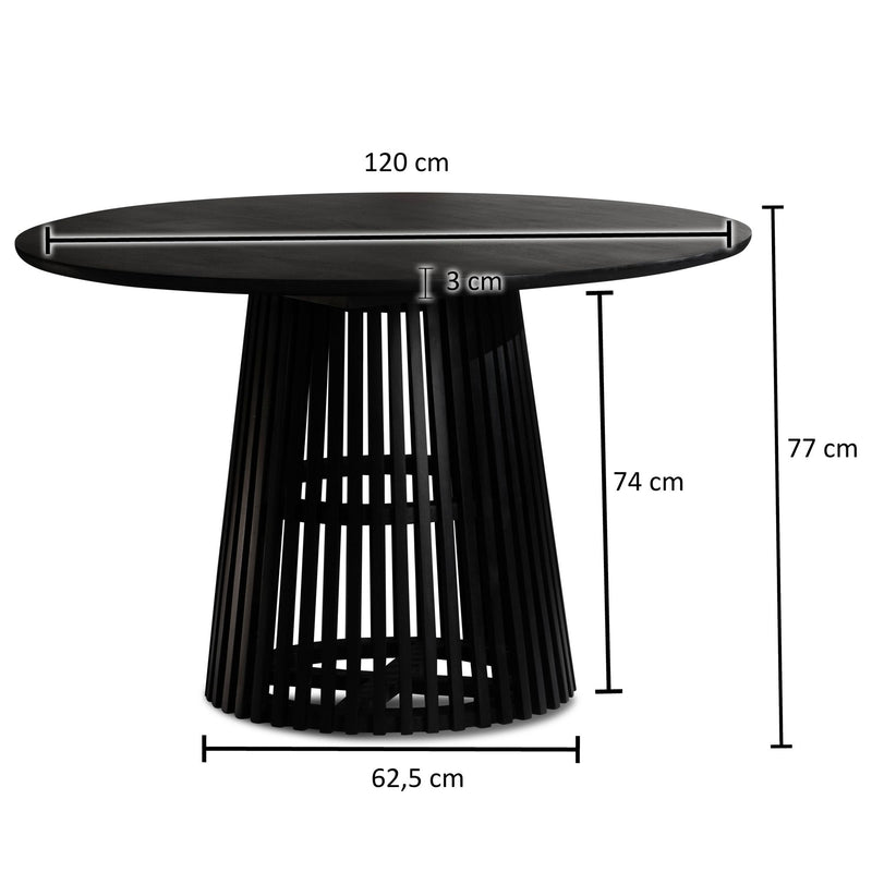 Esstisch Mango Massivholz 120x120cm Rund Schwarz Gittergestell Modern