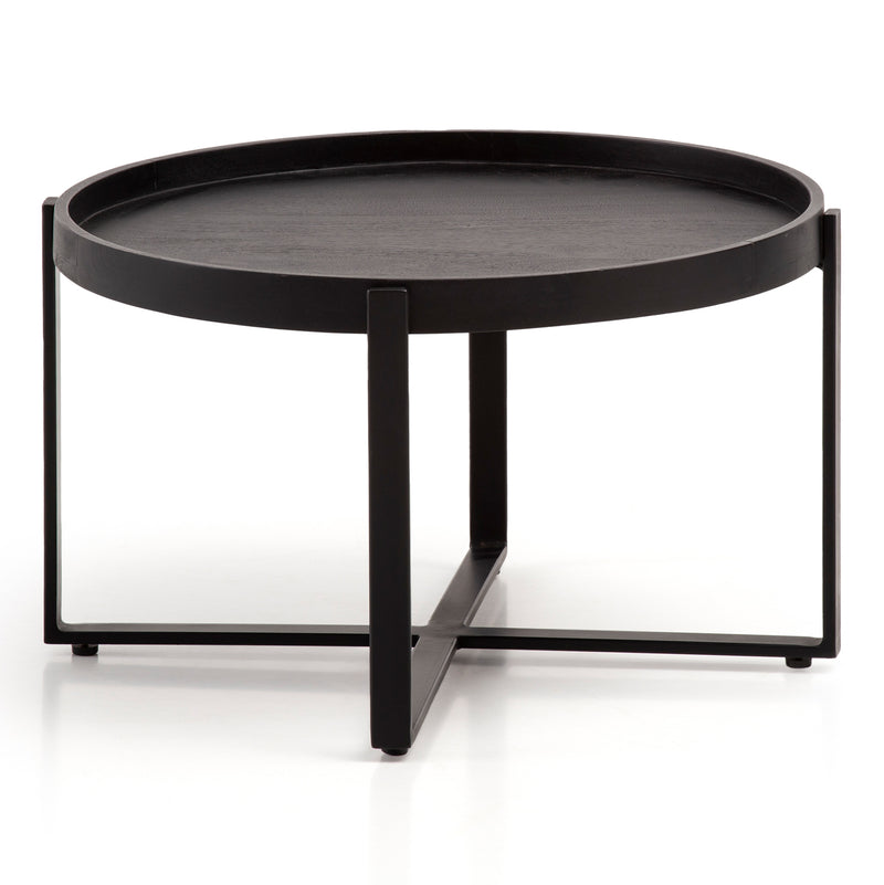 Couchtisch 60x60x35cm Mango Massivholz Metall Schwarz Industrial Rund
