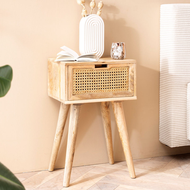 Nachtkonsole Mango Massivholz Rattan 40x60x30cm Braun Schublade