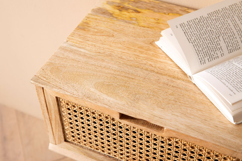 Nachtkonsole Mango Massivholz Rattan 40x60x30cm Braun Schublade