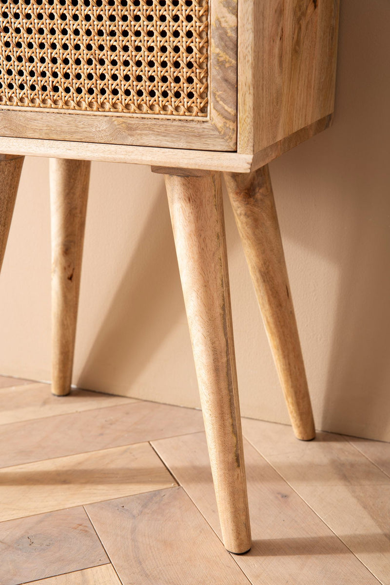 Nachtkonsole Mango Massivholz Rattan 40x60x30cm Braun Schublade