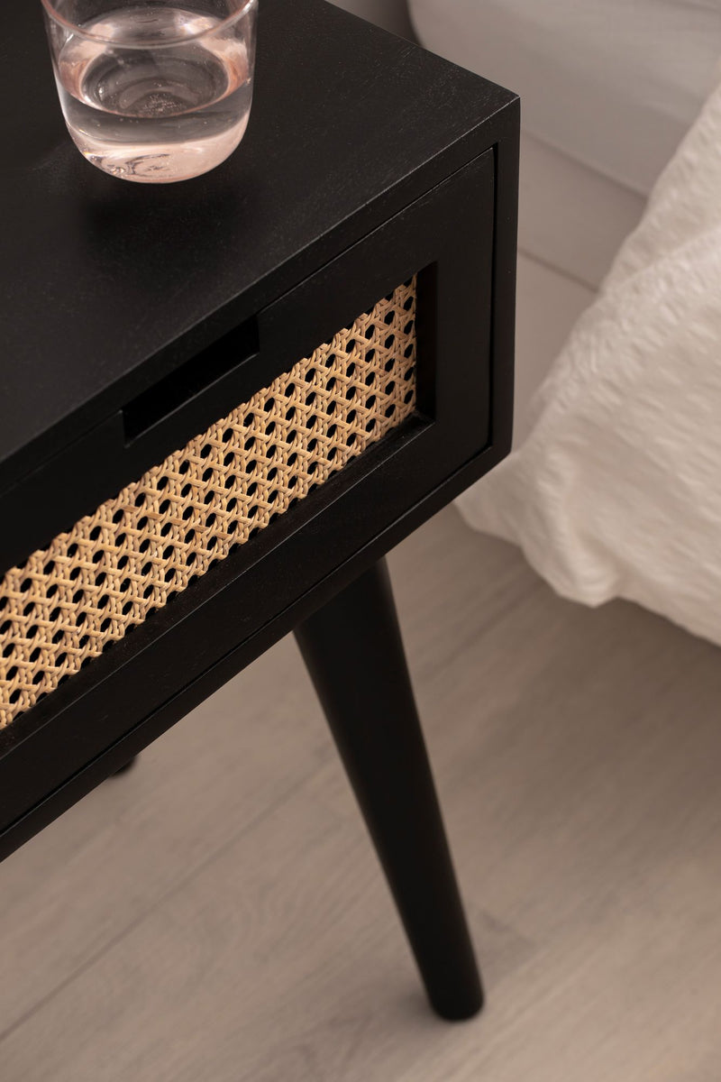 Nachtkonsole Mango Rattan 40x60x30cm Schwarz mit Schublade Stauraum