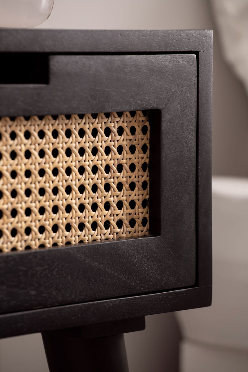 Nachtkonsole Mango Rattan 40x60x30cm Schwarz mit Schublade Stauraum